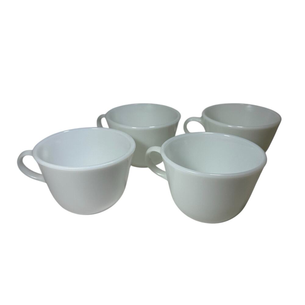 Pyrex White Milk Glass Coffee Tea Mugs Cups Corning, NY Microwave Safe Set of 4
